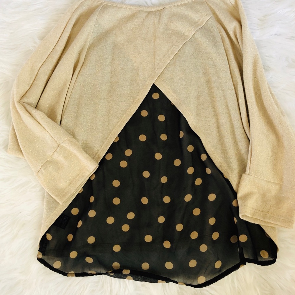 BCX beige glittery shirt with flow black back sz M